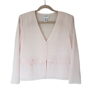 Coldwater Creek Pale Pink Semi Sheer Blazer With Embroidery